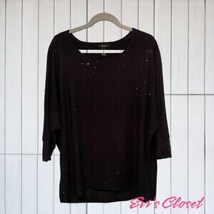 ALFANI (L) Combo BLACK Attached Tank Sequin Covered Outer Top Stretch Polyester